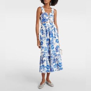 Farm Rio Flowerful Birds Linen-Blend Midi Dress